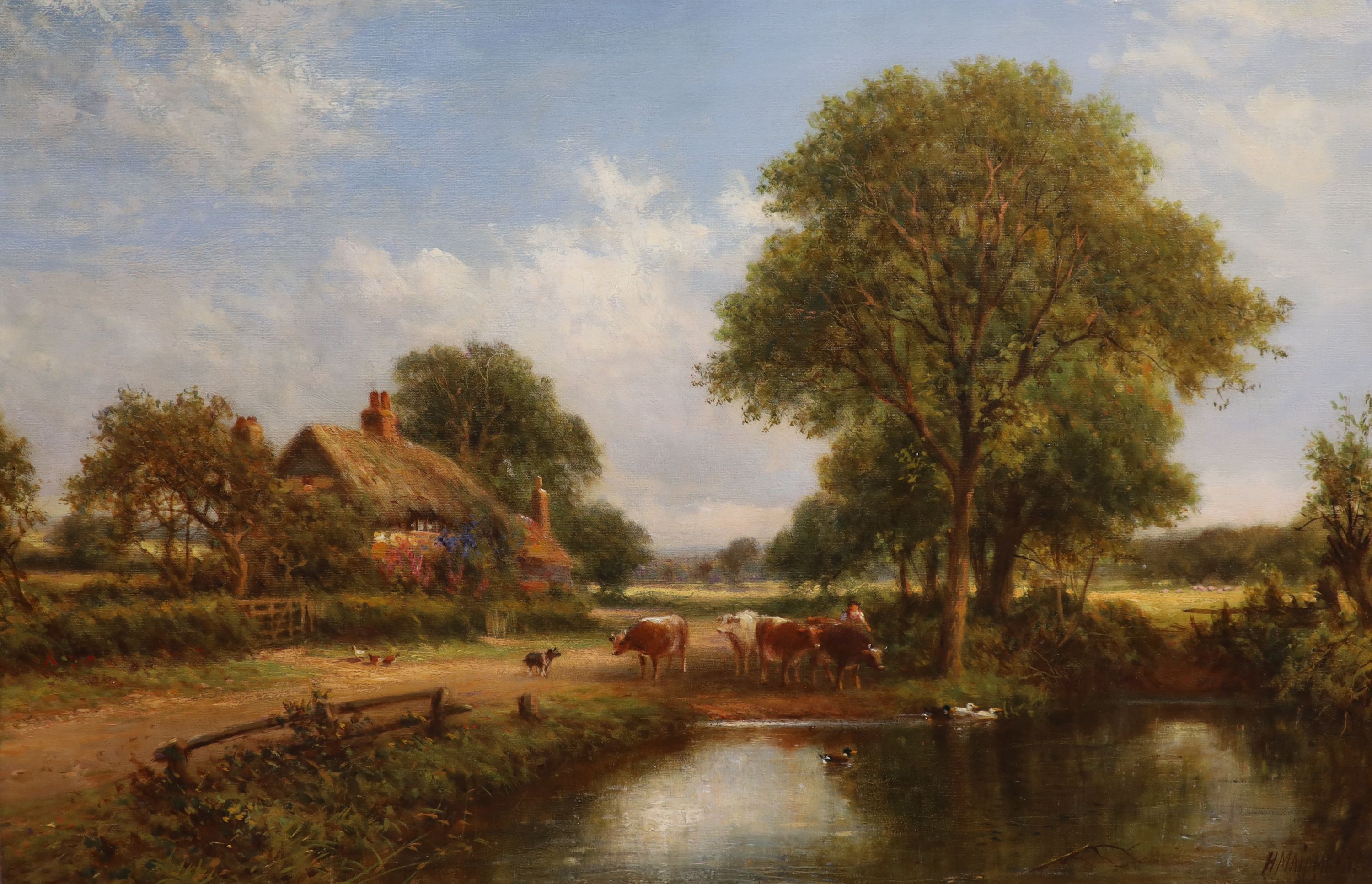 Henry Maidment (1889-1914), Cattle by the duck pond, Oil on canvas, 50 x 75 cm.
